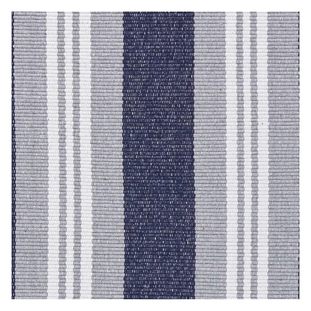 LR HOME 4 Ft. Coastal Cottage Striped Woven Accent Area Rug Navy Blue Grey White